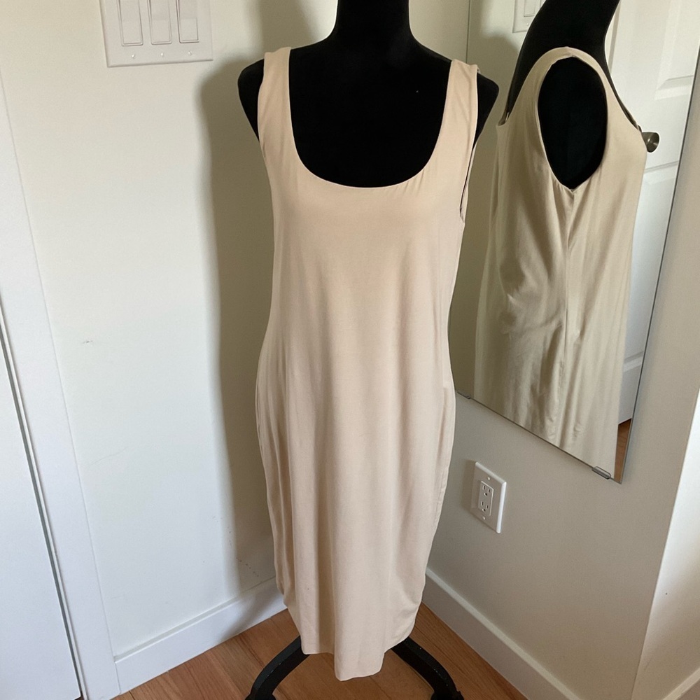 Peruvian Connection Cream Cotton Sleeveless Scoop Neck Midi Dress EUC Size L